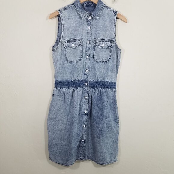 GAP Cotton Button Down Sleeveless Denim Dress Blue with Pockets Size M - Picture 1 of 5
